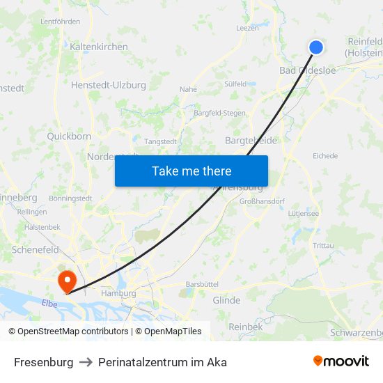 Fresenburg to Perinatalzentrum im Aka map