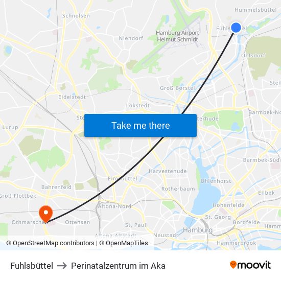 Fuhlsbüttel to Perinatalzentrum im Aka map