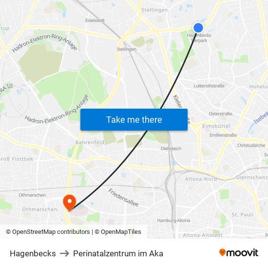 Hagenbecks to Perinatalzentrum im Aka map