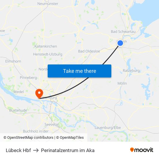 Lübeck Hbf to Perinatalzentrum im Aka map