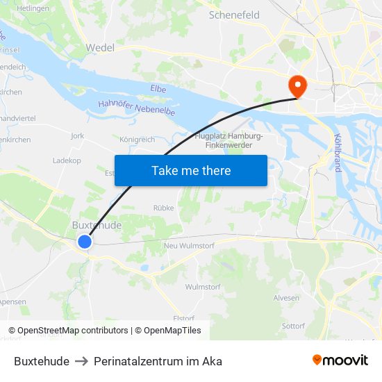 Buxtehude to Perinatalzentrum im Aka map