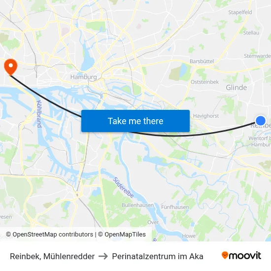 Reinbek, Mühlenredder to Perinatalzentrum im Aka map