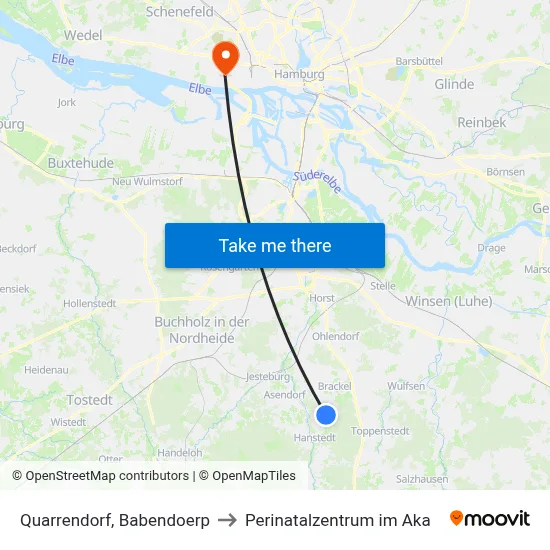 Quarrendorf, Babendoerp to Perinatalzentrum im Aka map