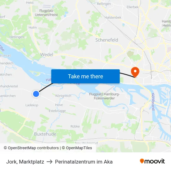 Jork, Marktplatz to Perinatalzentrum im Aka map