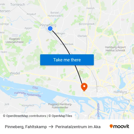 Pinneberg, Fahltskamp to Perinatalzentrum im Aka map