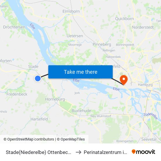 Stade(Niederelbe) Ottenbeck Schule to Perinatalzentrum im Aka map