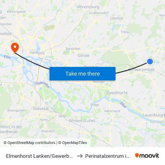 Elmenhorst Lanken/Gewerbegebiet to Perinatalzentrum im Aka map