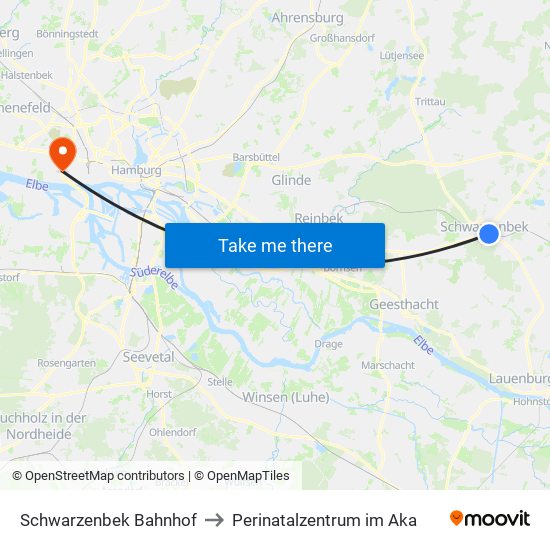 Schwarzenbek Bahnhof to Perinatalzentrum im Aka map