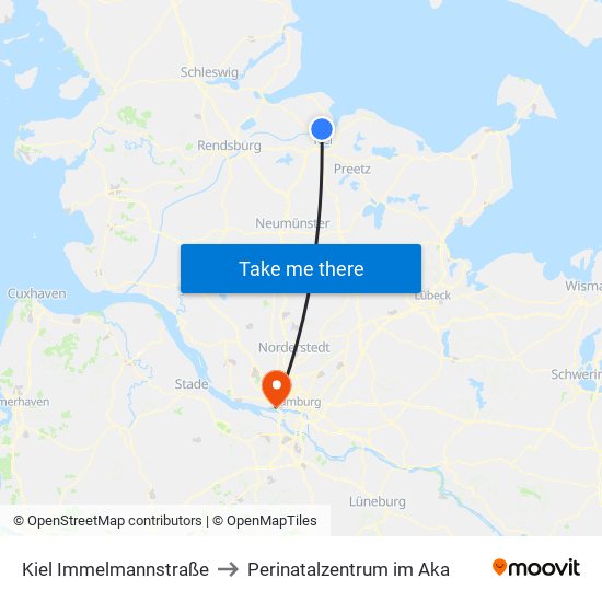 Kiel Immelmannstraße to Perinatalzentrum im Aka map