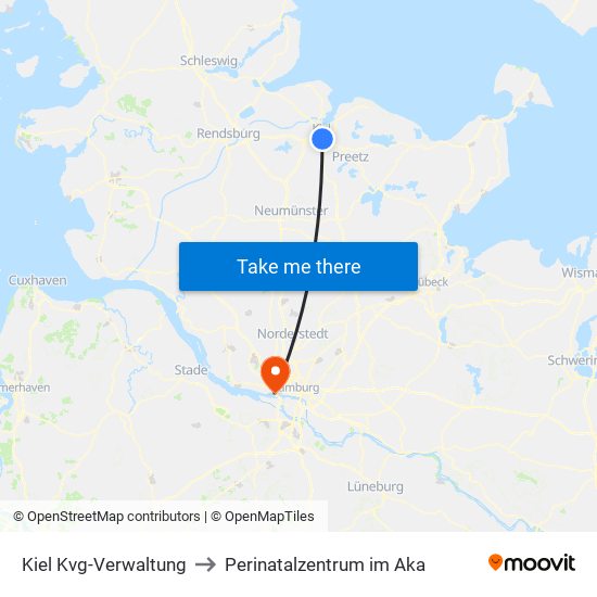 Kiel Kvg-Verwaltung to Perinatalzentrum im Aka map