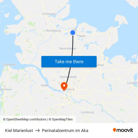 Kiel Marienlust to Perinatalzentrum im Aka map