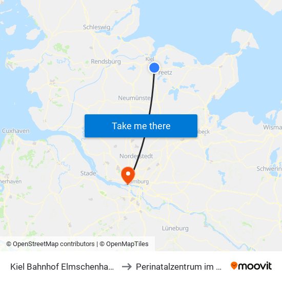 Kiel Bahnhof Elmschenhagen to Perinatalzentrum im Aka map