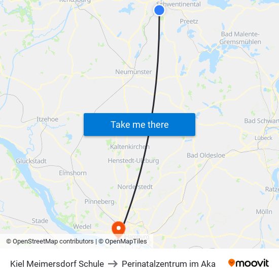 Kiel Meimersdorf Schule to Perinatalzentrum im Aka map