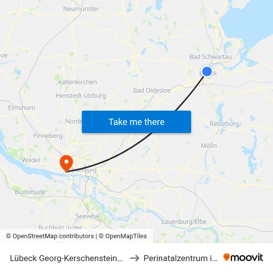 Lübeck Georg-Kerschensteiner-Straße to Perinatalzentrum im Aka map