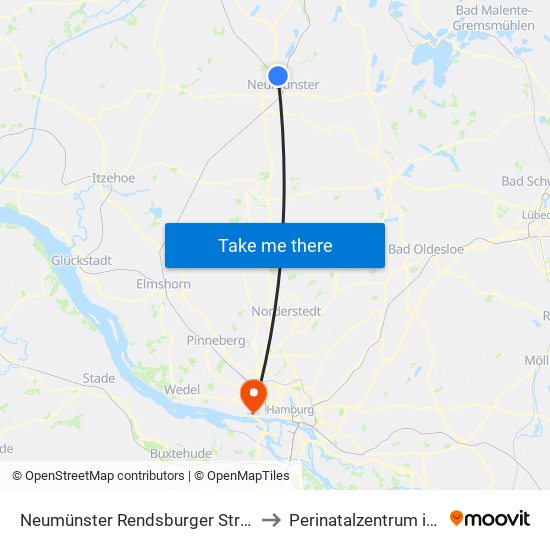 Neumünster Rendsburger Straße 313 to Perinatalzentrum im Aka map