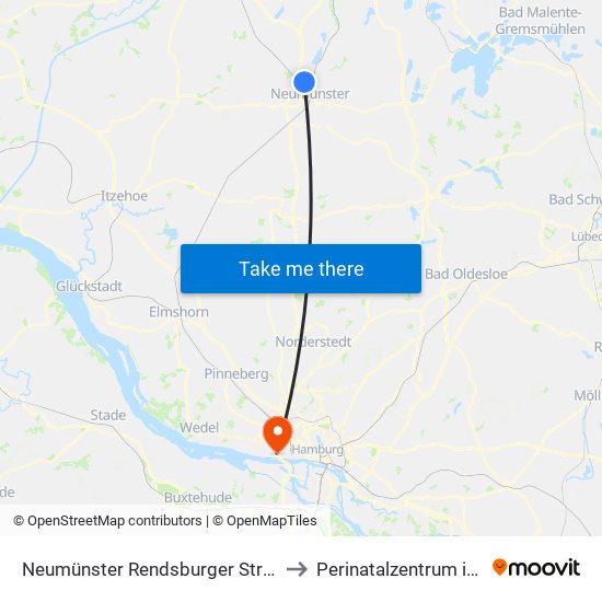 Neumünster Rendsburger Straße 349 to Perinatalzentrum im Aka map