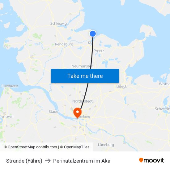 Strande (Fähre) to Perinatalzentrum im Aka map