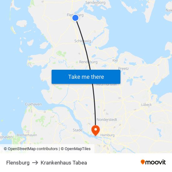 Flensburg to Krankenhaus Tabea map