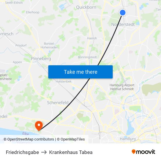 Friedrichsgabe to Krankenhaus Tabea map