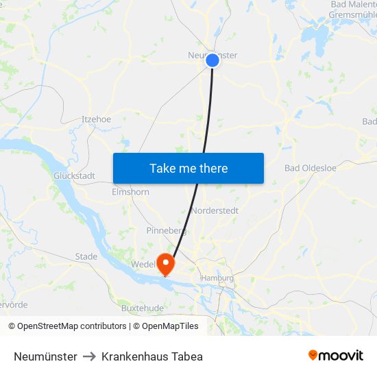 Neumünster to Krankenhaus Tabea map