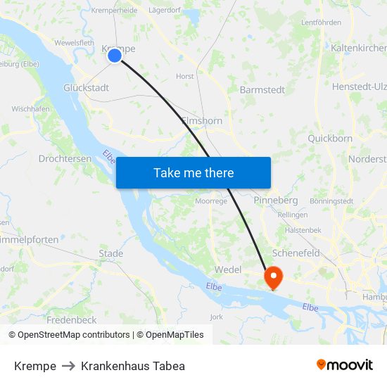 Krempe to Krankenhaus Tabea map