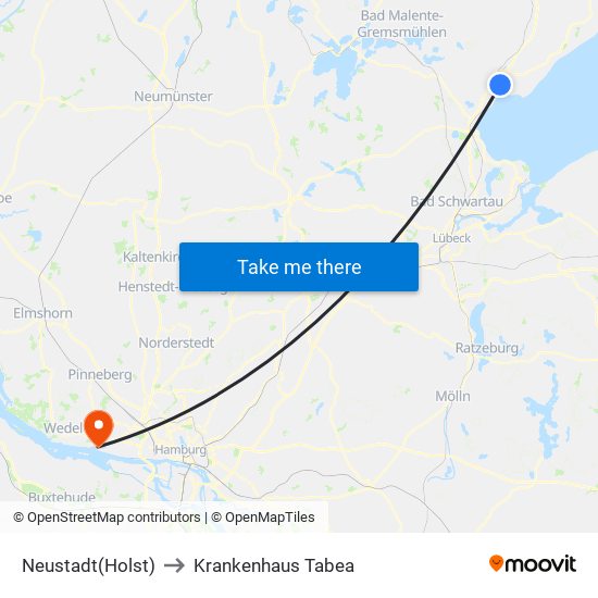Neustadt(Holst) to Krankenhaus Tabea map