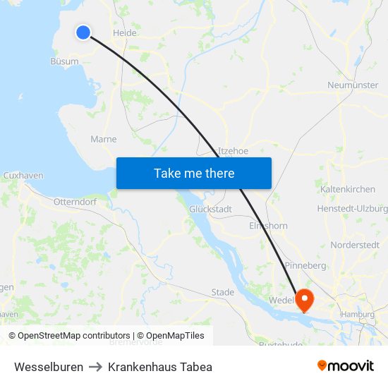 Wesselburen to Krankenhaus Tabea map