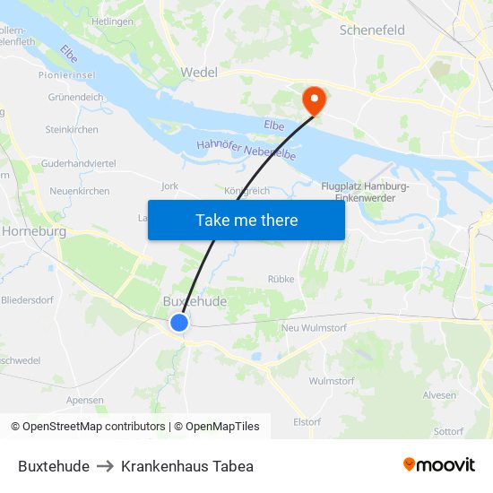 Buxtehude to Krankenhaus Tabea map