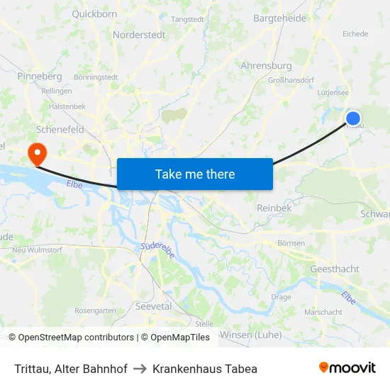 Trittau, Alter Bahnhof to Krankenhaus Tabea map