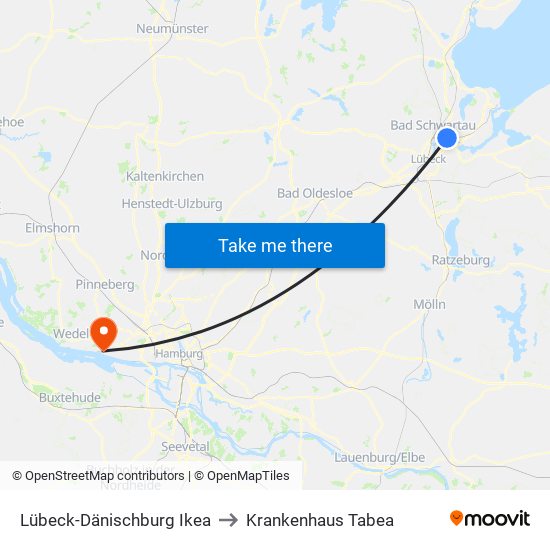 Lübeck-Dänischburg Ikea to Krankenhaus Tabea map