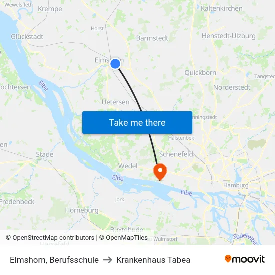 Elmshorn, Berufsschule to Krankenhaus Tabea map