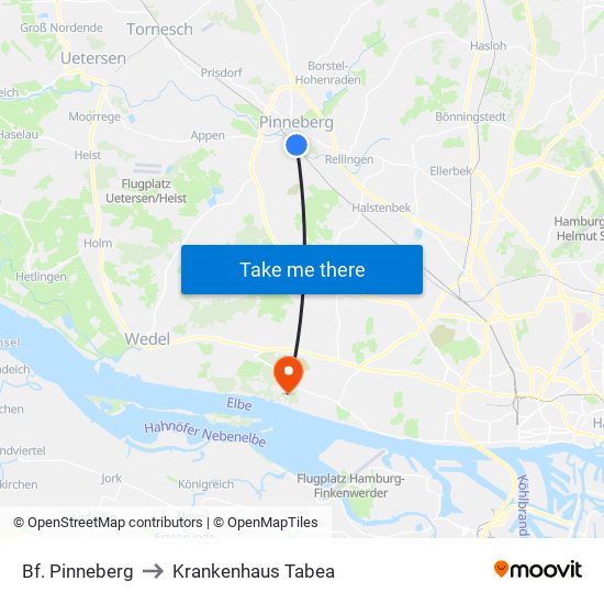 Bf. Pinneberg to Krankenhaus Tabea map