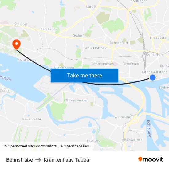 Behnstraße to Krankenhaus Tabea map