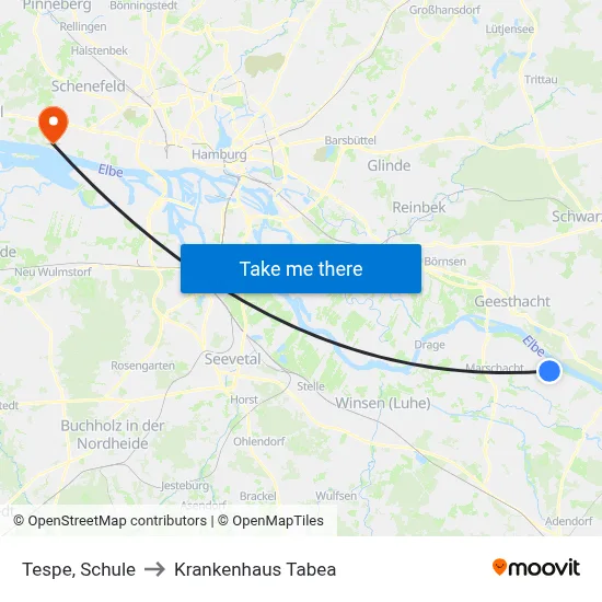 Tespe, Schule to Krankenhaus Tabea map