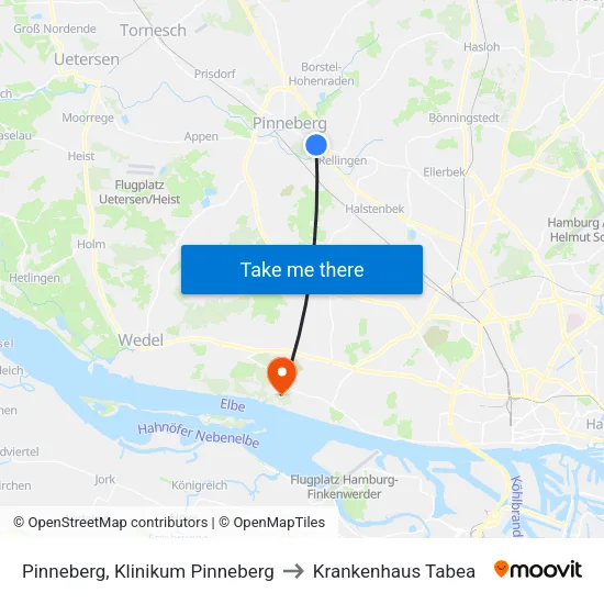Pinneberg, Klinikum Pinneberg to Krankenhaus Tabea map