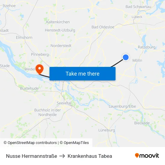 Nusse Hermannstraße to Krankenhaus Tabea map