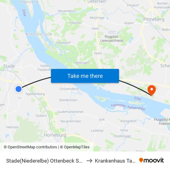 Stade(Niederelbe) Ottenbeck Schule to Krankenhaus Tabea map