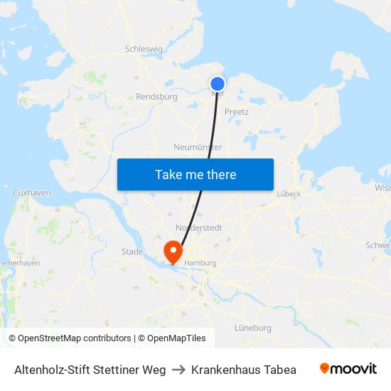 Altenholz-Stift Stettiner Weg to Krankenhaus Tabea map