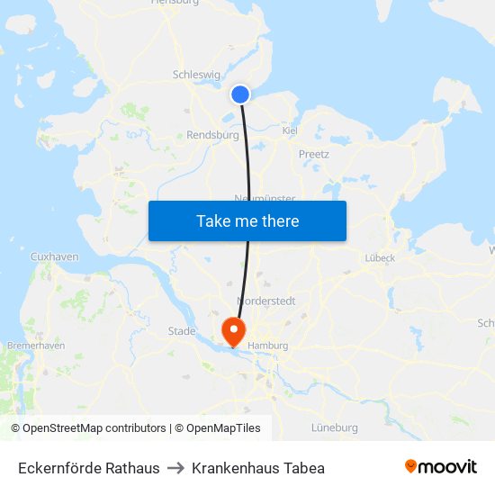 Eckernförde Rathaus to Krankenhaus Tabea map