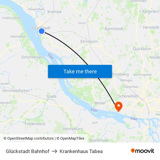 Glückstadt Bahnhof to Krankenhaus Tabea map