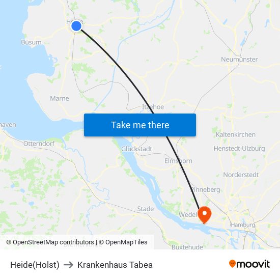 Heide(Holst) to Krankenhaus Tabea map