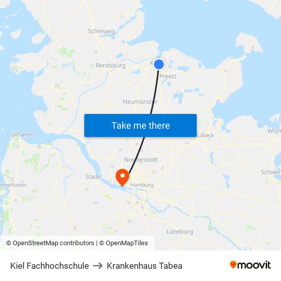 Kiel Fachhochschule to Krankenhaus Tabea map