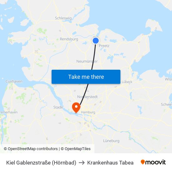 Kiel Gablenzstraße (Hörnbad) to Krankenhaus Tabea map