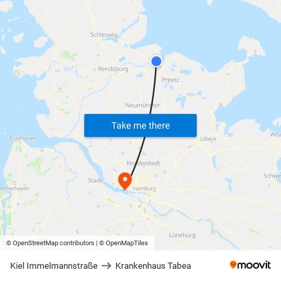 Kiel Immelmannstraße to Krankenhaus Tabea map