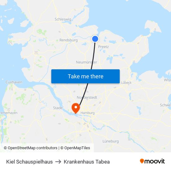 Kiel Schauspielhaus to Krankenhaus Tabea map