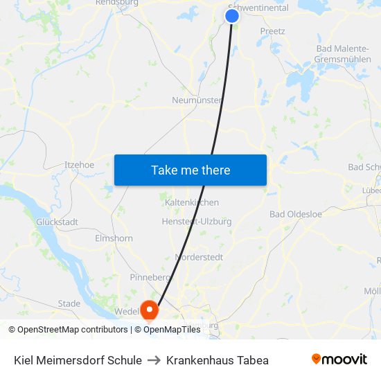 Kiel Meimersdorf Schule to Krankenhaus Tabea map