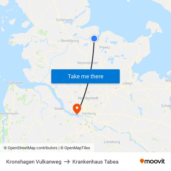 Kronshagen Vulkanweg to Krankenhaus Tabea map