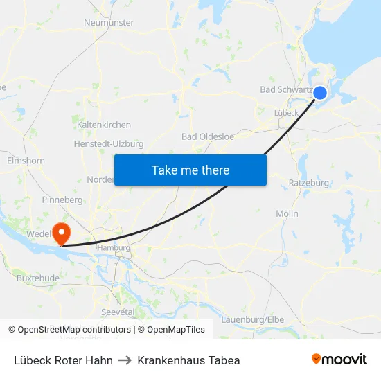 Lübeck Roter Hahn to Krankenhaus Tabea map