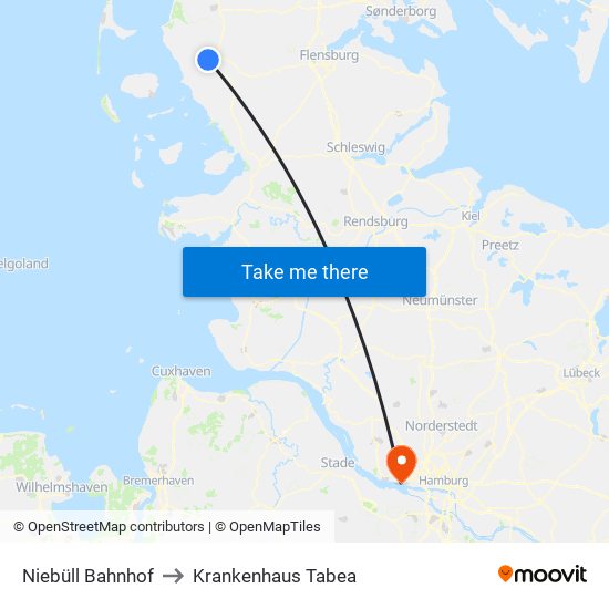 Niebüll Bahnhof to Krankenhaus Tabea map