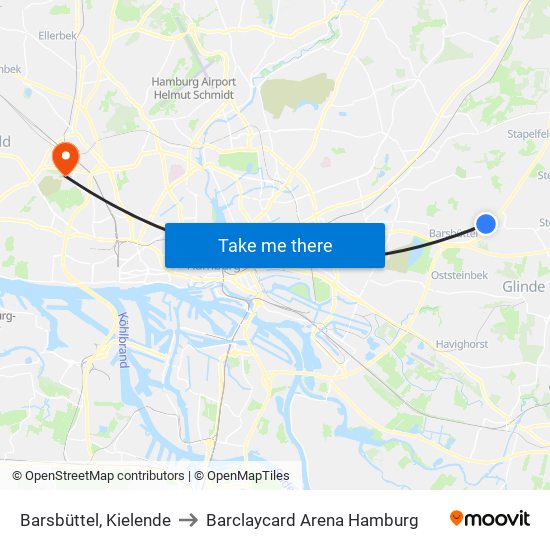 Barsbüttel, Kielende to Barclaycard Arena Hamburg map